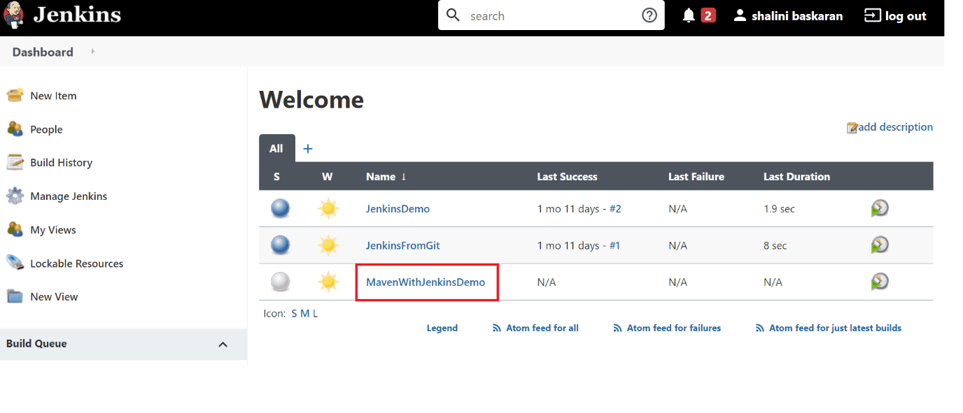 Job Creation in Jenkins dashboard Job Creation in Jenkins dashboard