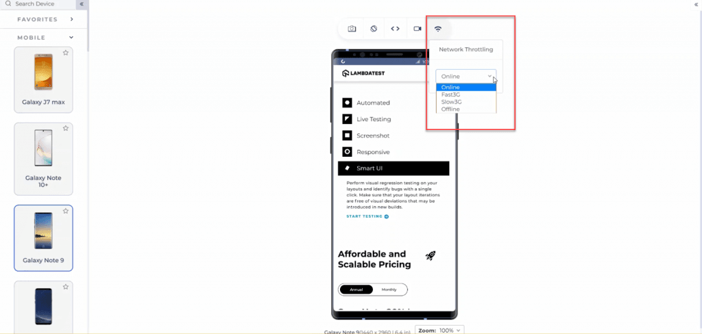 Network Throttling in LTbrowser
