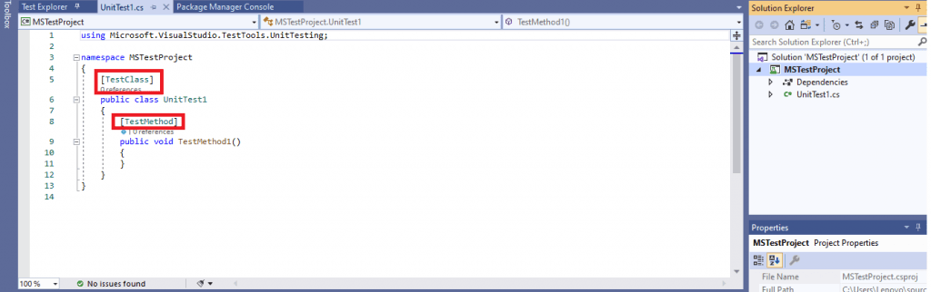 MSTest Test Project Methods
