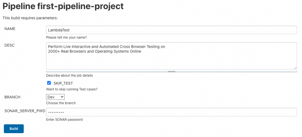 Build with Parameters Build with Parameters