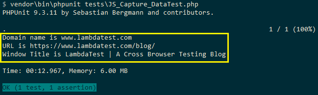 test execution snapshot