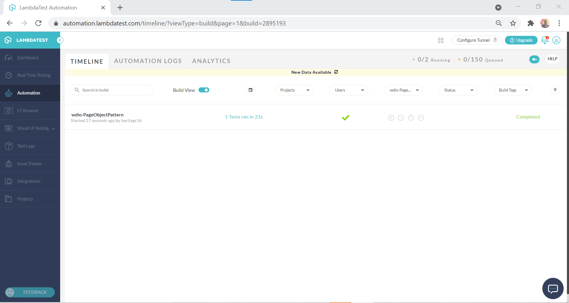 LambdaTest Automation Dashboard LambdaTest Automation Dashboard
