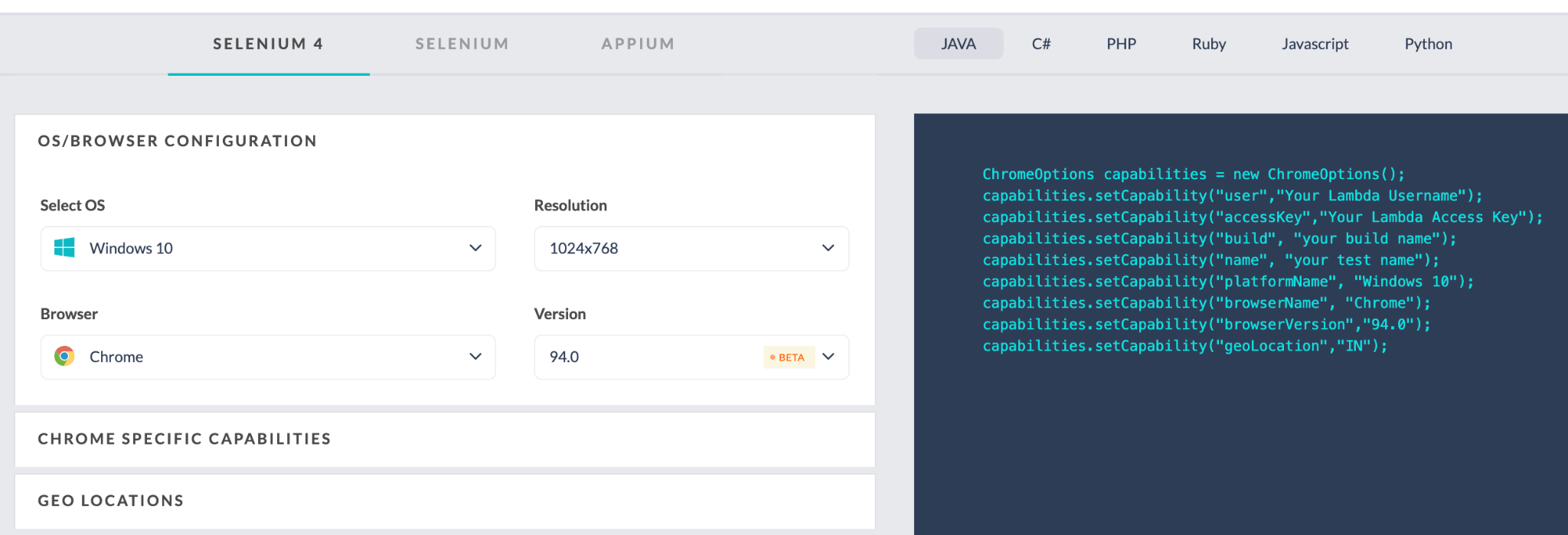 Geolocation testing in Selenium
