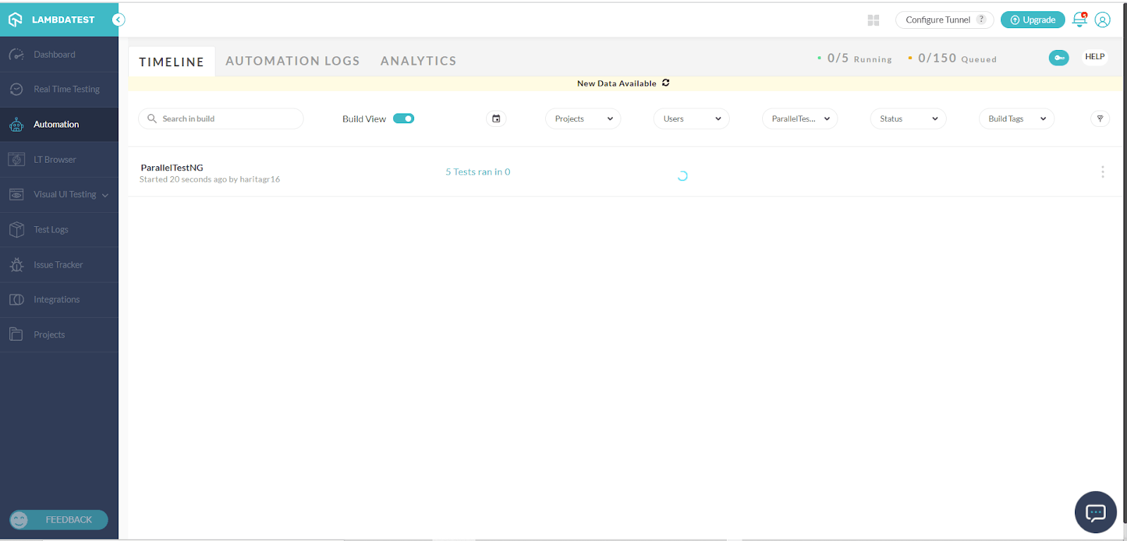 LambdaTest Automation Dashboard LambdaTest Automation Dashboard