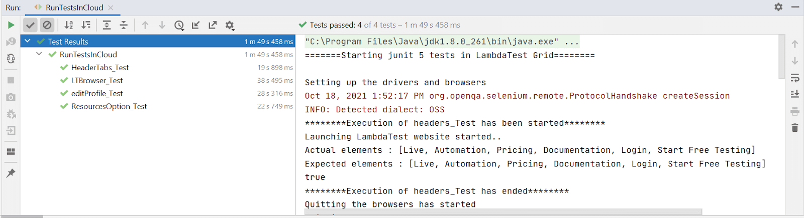 Running JUnit 5 tests in LambdaTest Grid Console Output