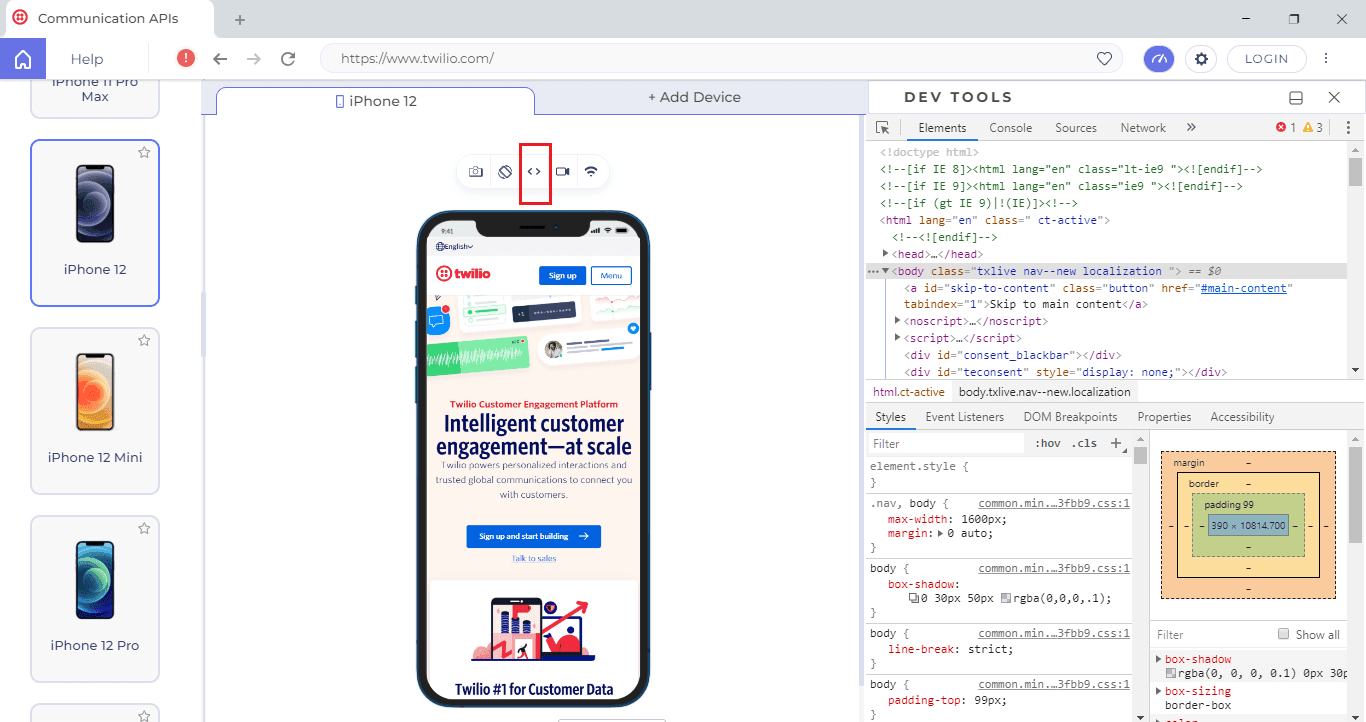Open the browser, select any device viewport Open the browser, select any device viewport