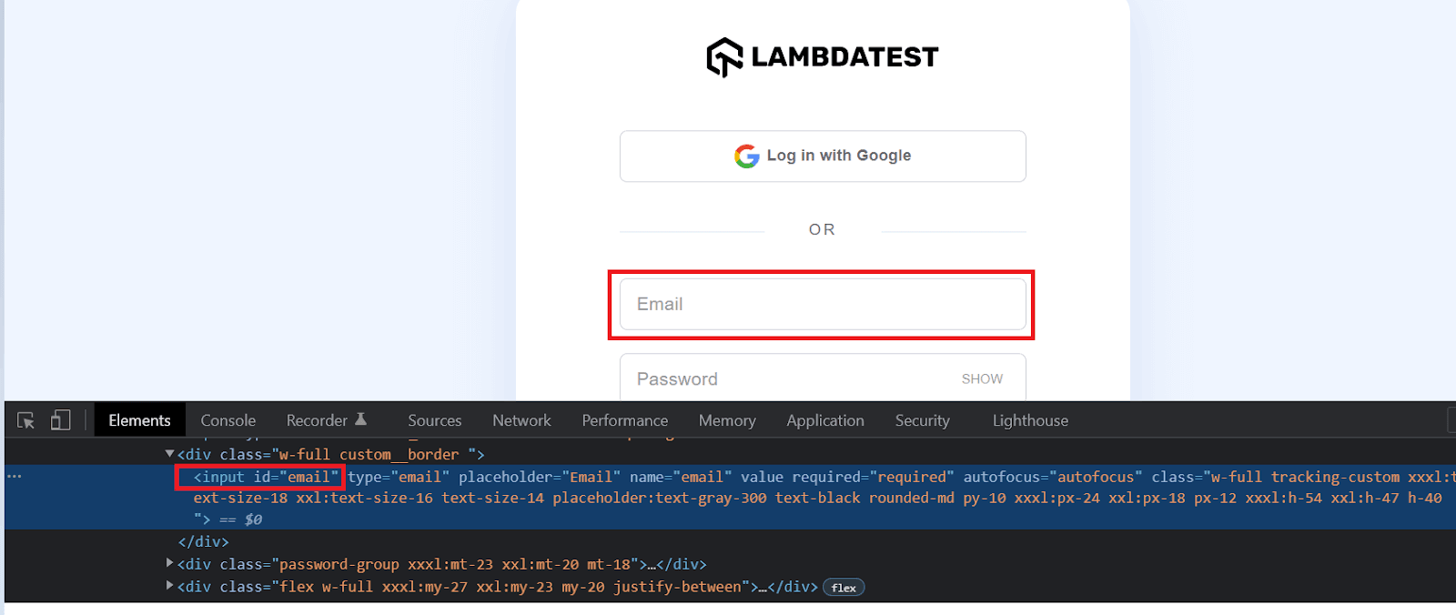 Let us inspect the Email element.