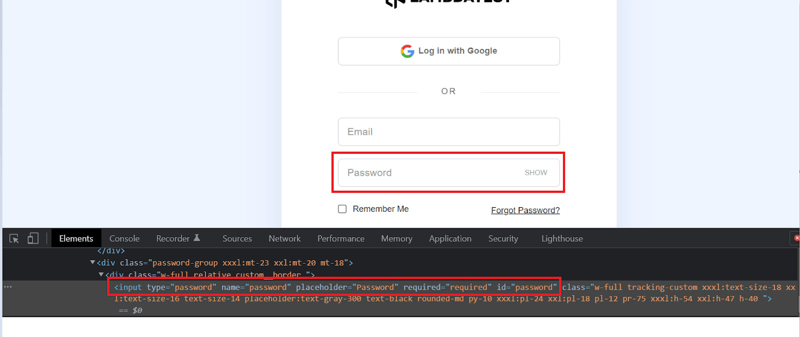 Now let us identify the Password element