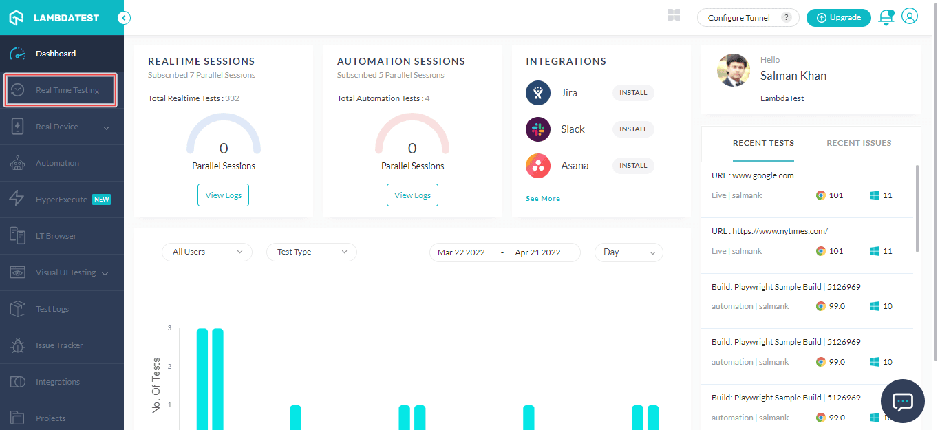 select the Real Time Testing select the Real Time Testing