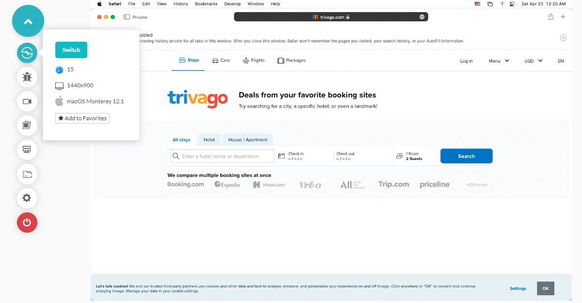 Trivago Web test