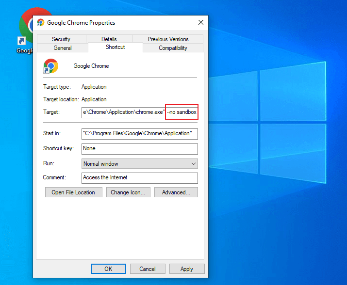 app path provided in the Target app path provided in the Target