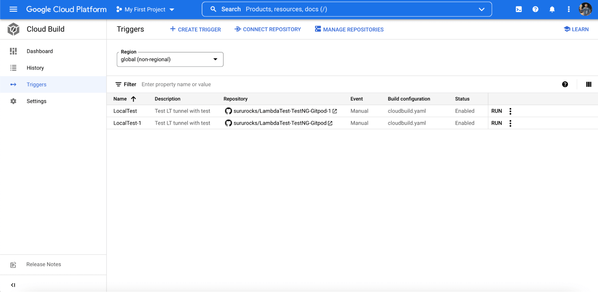 Triggers Google Cloud with LambdaTest Triggers Google Cloud with LambdaTest