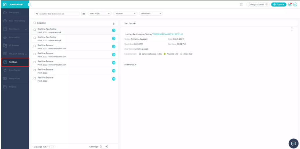 View Crash and Network logs in Device App logs