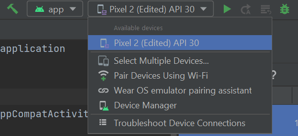 Choose the right AVD to run the app 