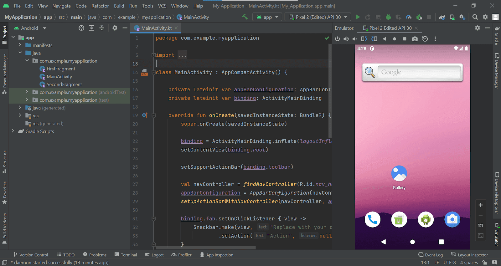 Click on the Run icon to run the Android emulator 