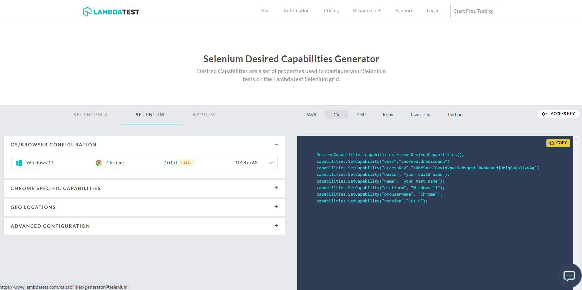 LambdaTest Capabilities Generator