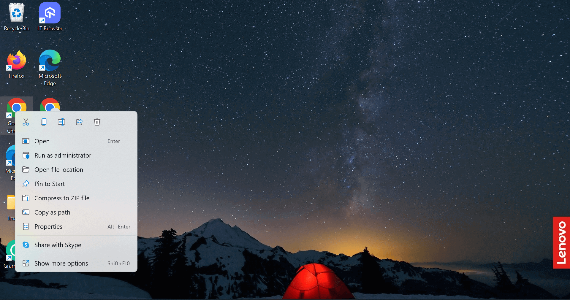 Right-click the Chrome icon