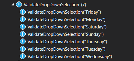 seven tests available in the Test Explorer