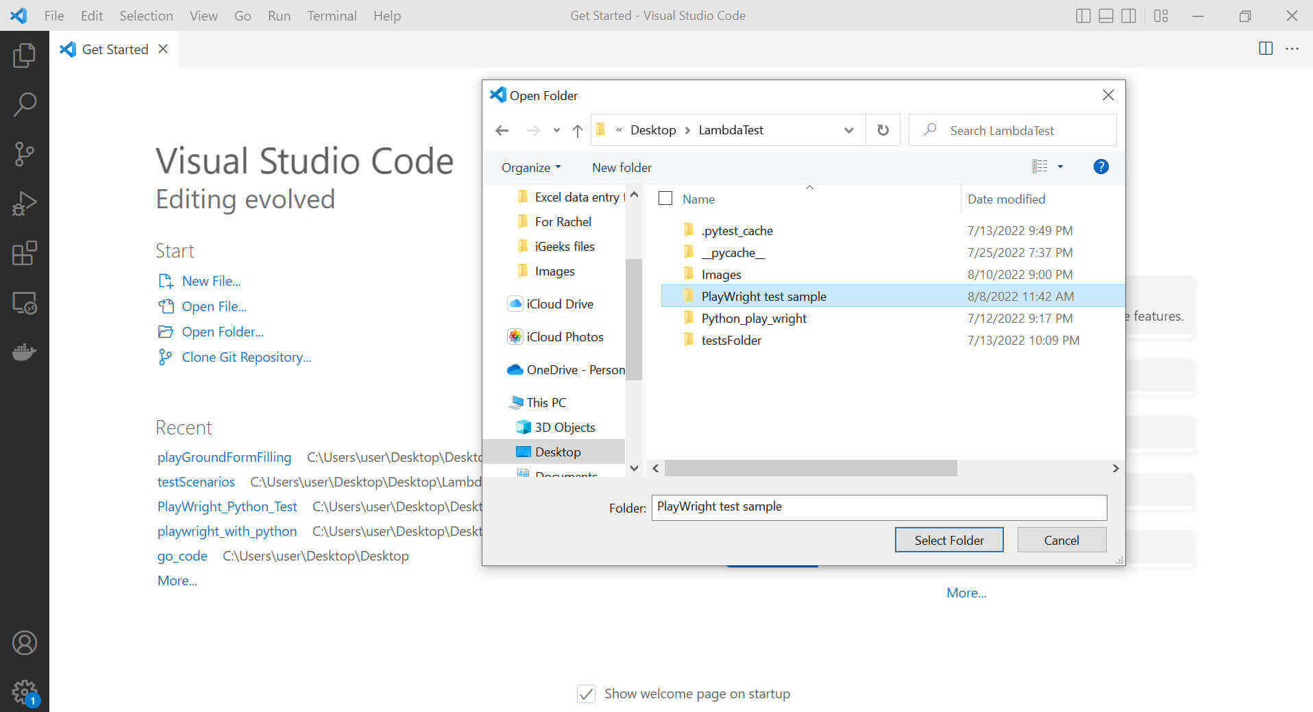VS Code and click Open Folder
