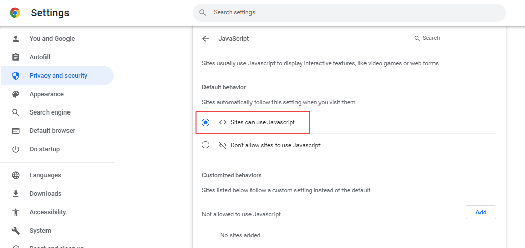 Sites can use JavaScript Sites can use JavaScript