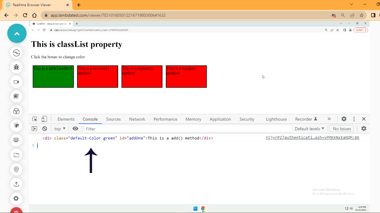 Browser Output Browser Output