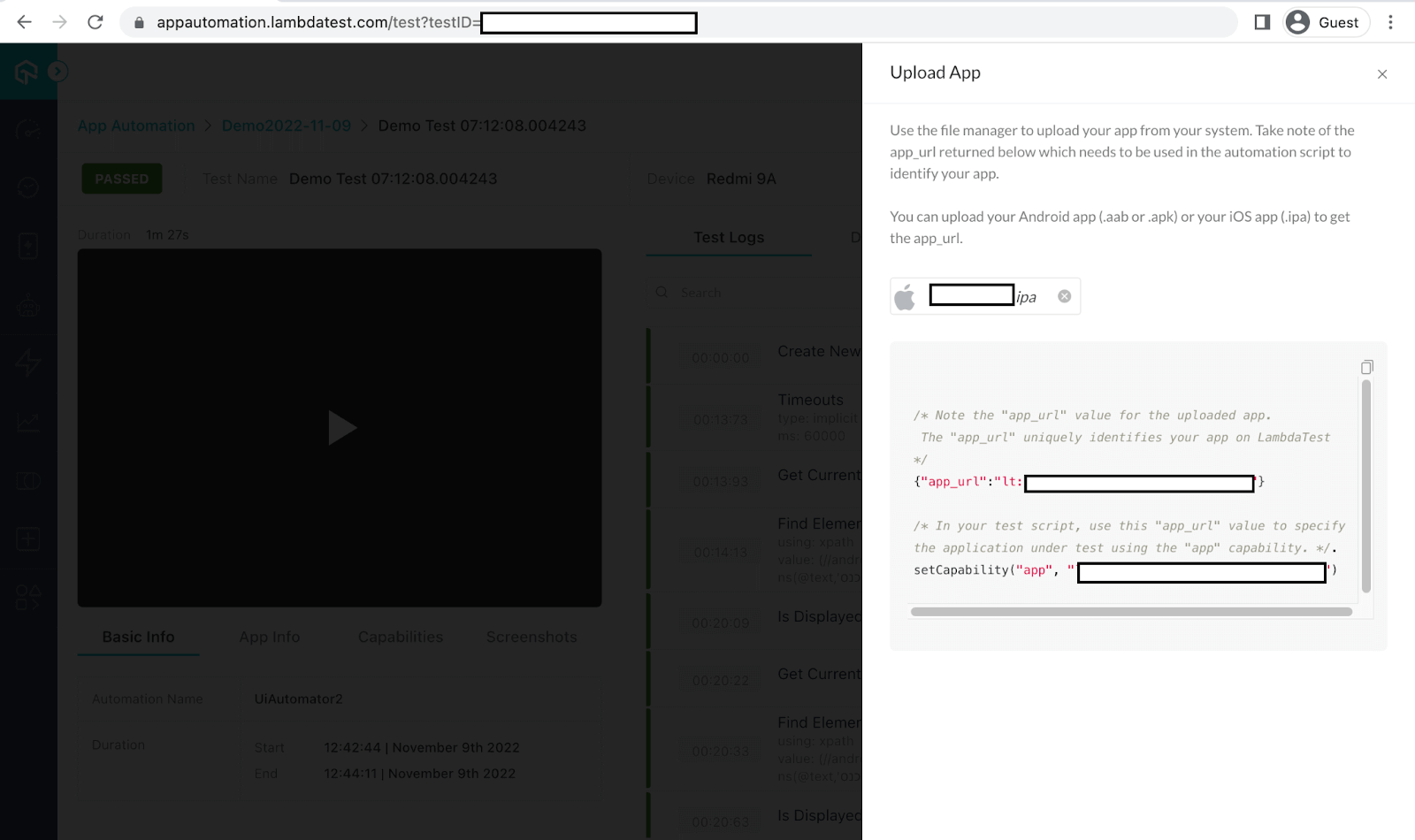 mobile application on the LambdaTest platform