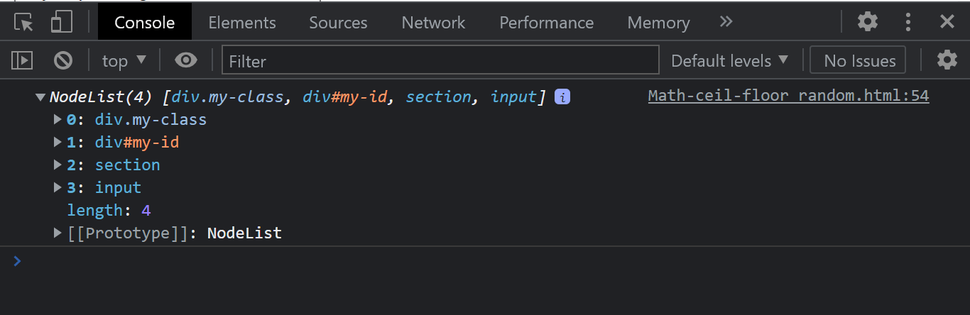 Console output for QuerySelectorAll Console output for QuerySelectorAll