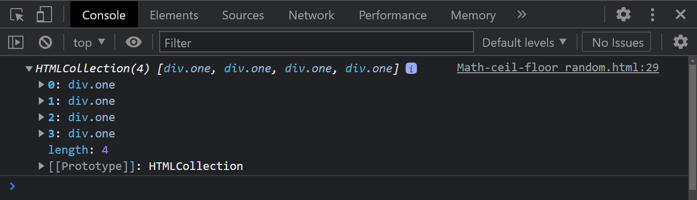 Console Output getElementsByClassName Console Output getElementsByClassName