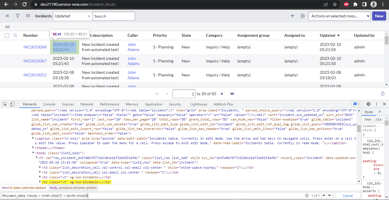  CSS Selector for Opened Column and Short Description
