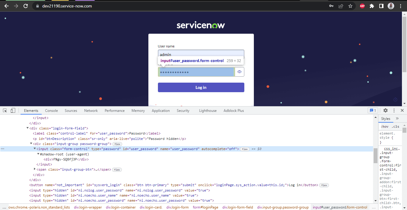 Locating the Password field