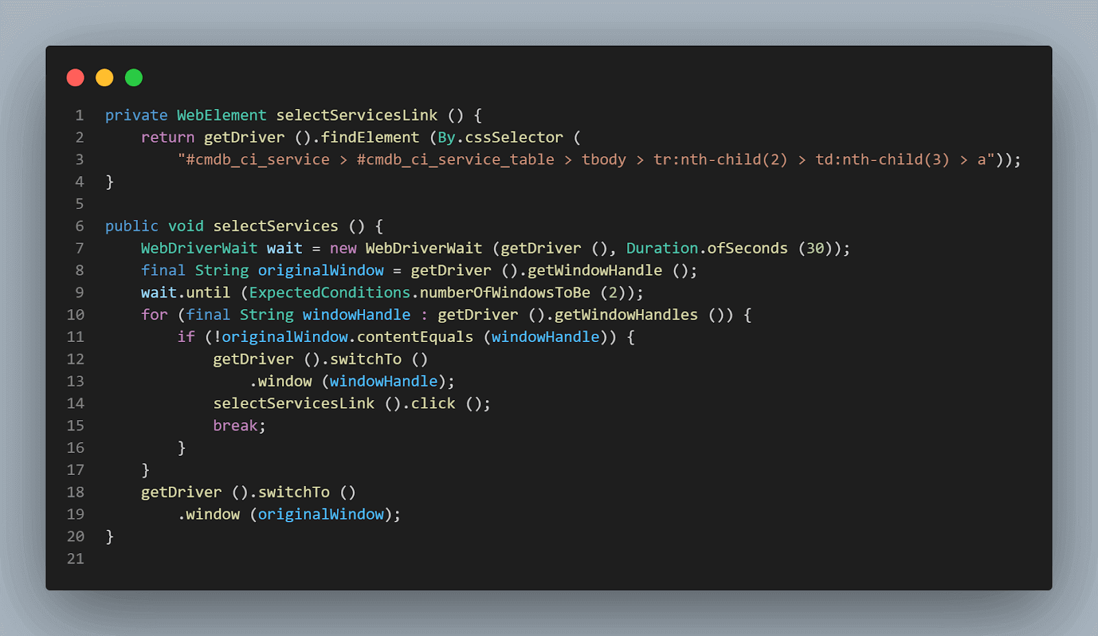  Search Service window 