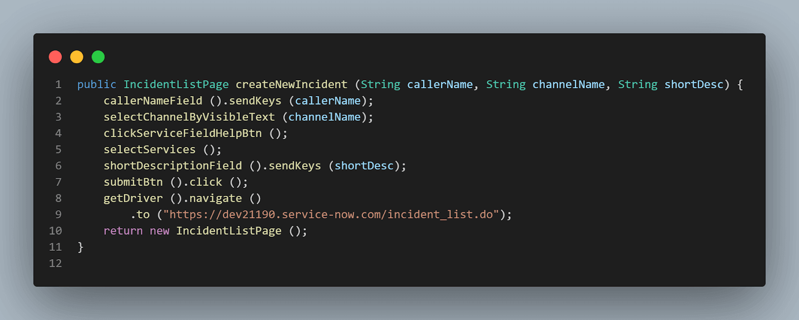 createNewIncident() method