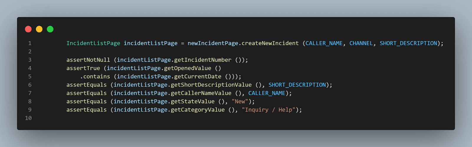 expected value that we used while creating a new incident