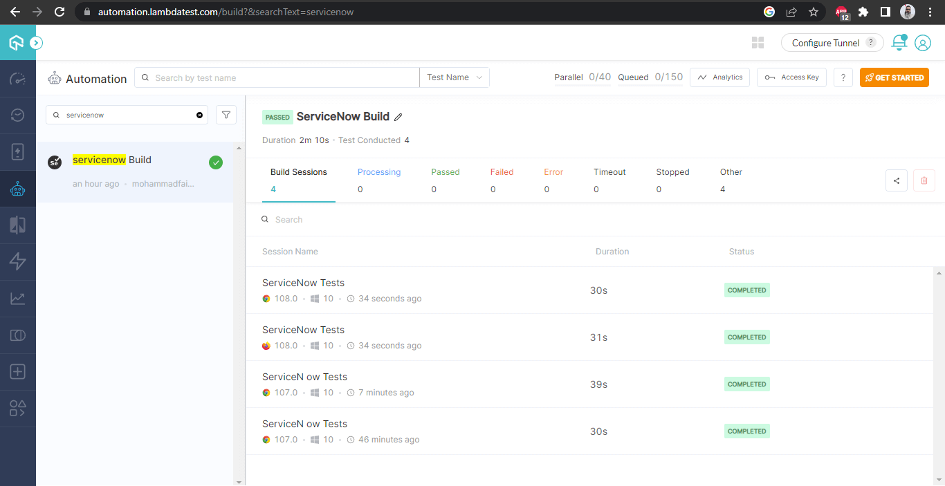 LambdaTest Dashboard