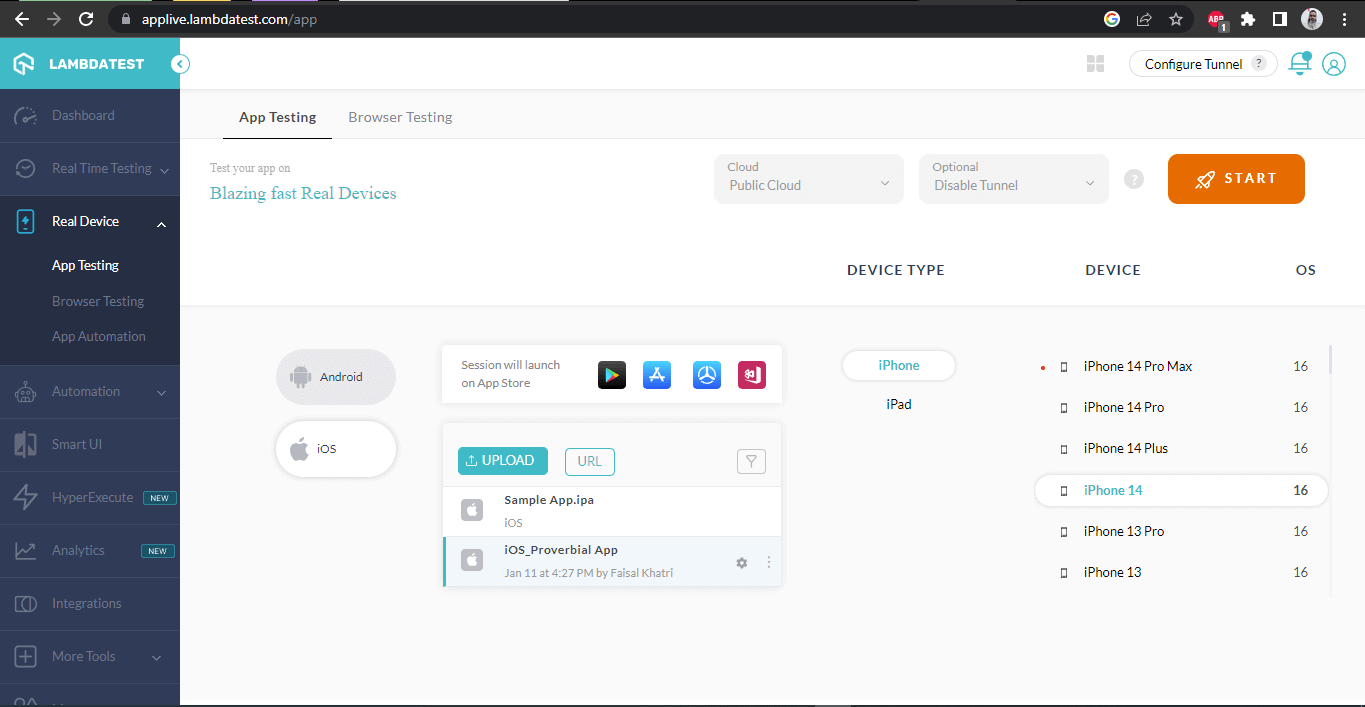 app testing screen app testing screen