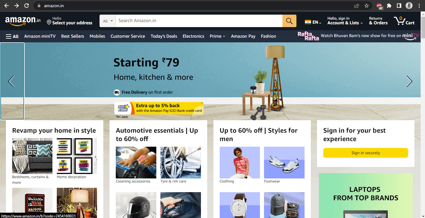 Website displayed for Indian regions Website displayed for Indian regions