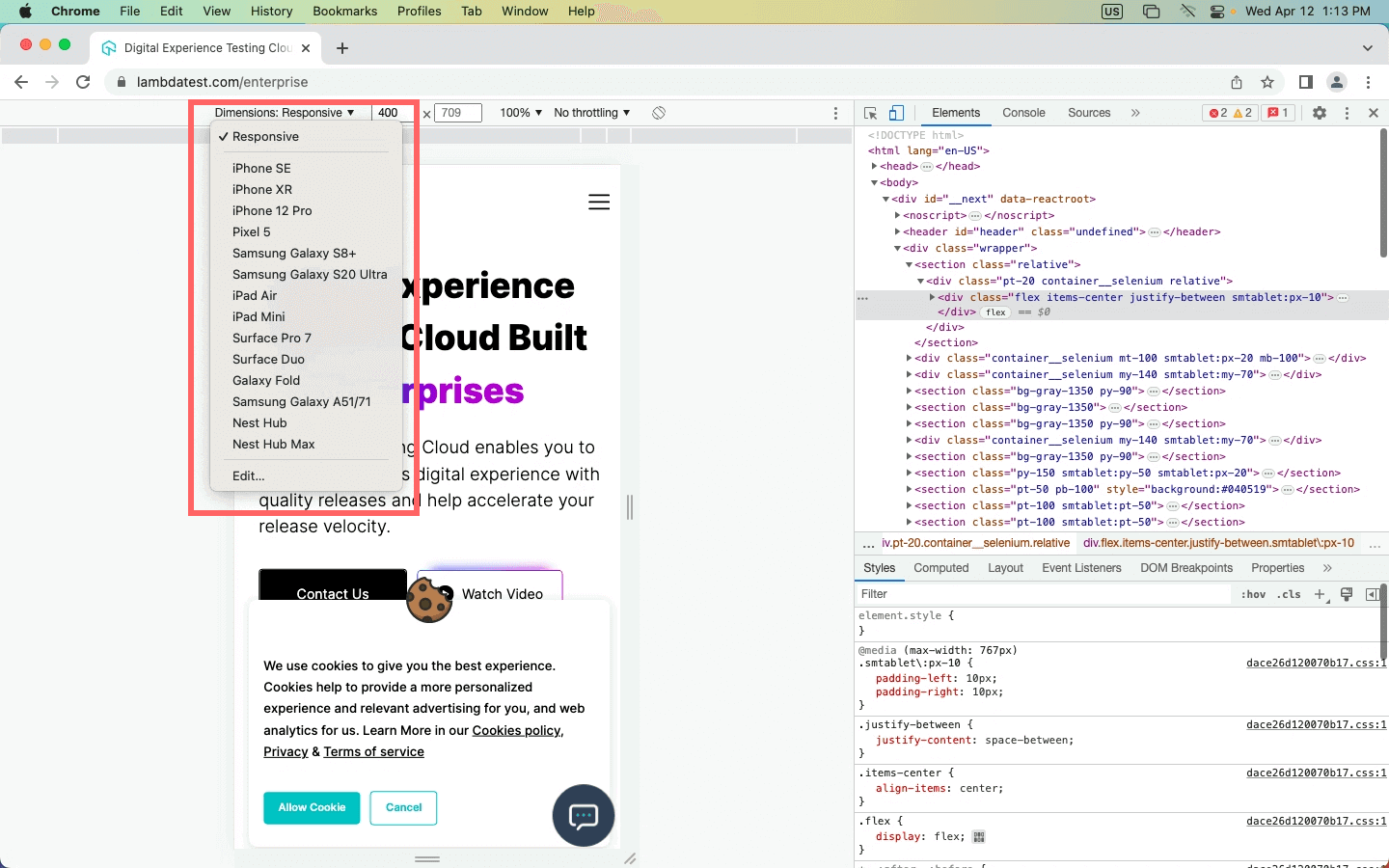 Dimensions, devtool Dimensions, devtool