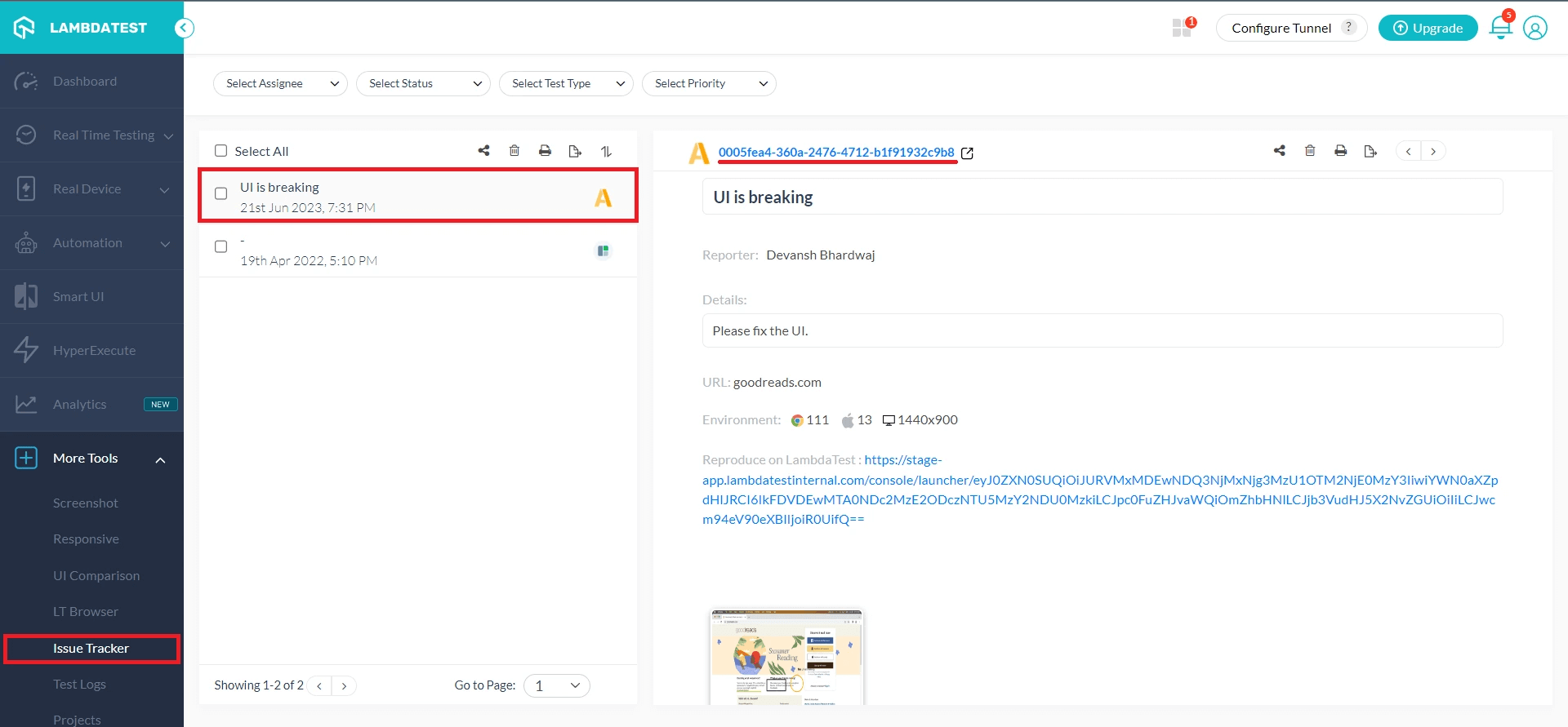 LambdaTest Integration with Airbrake