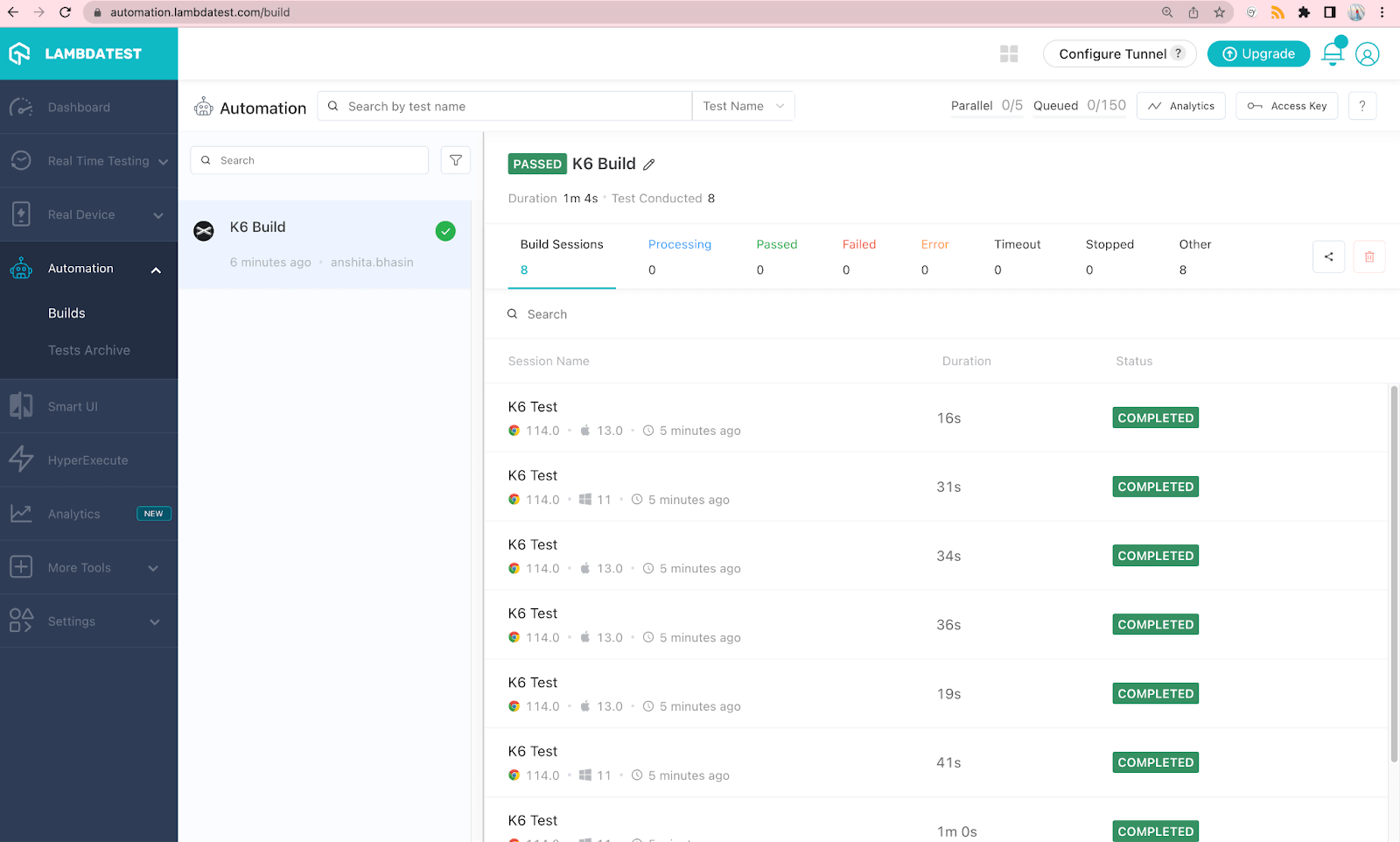 Lambdatest Dashboard