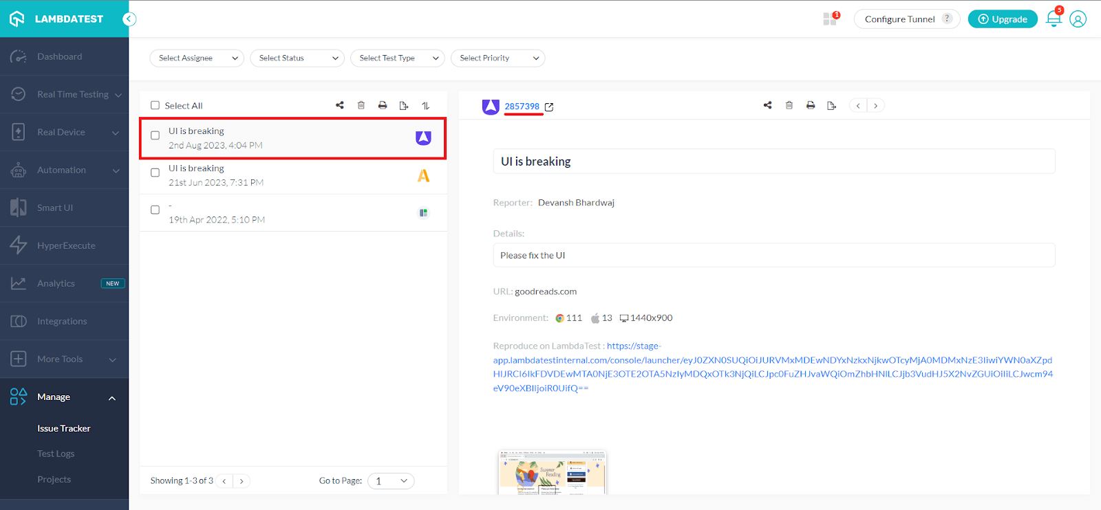 LambdaTest Integration with Userback 