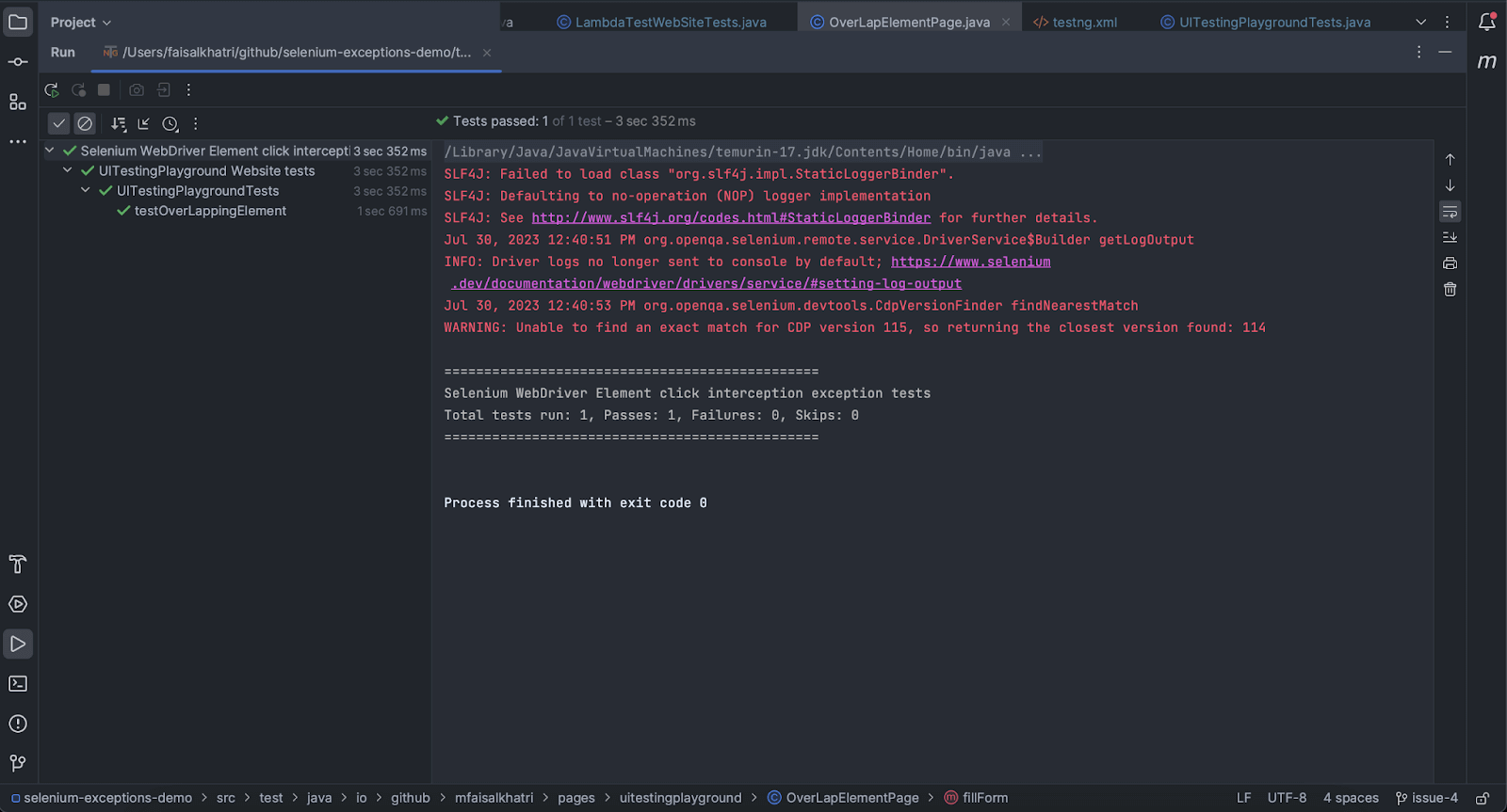 ElementClickInterceptedException 4