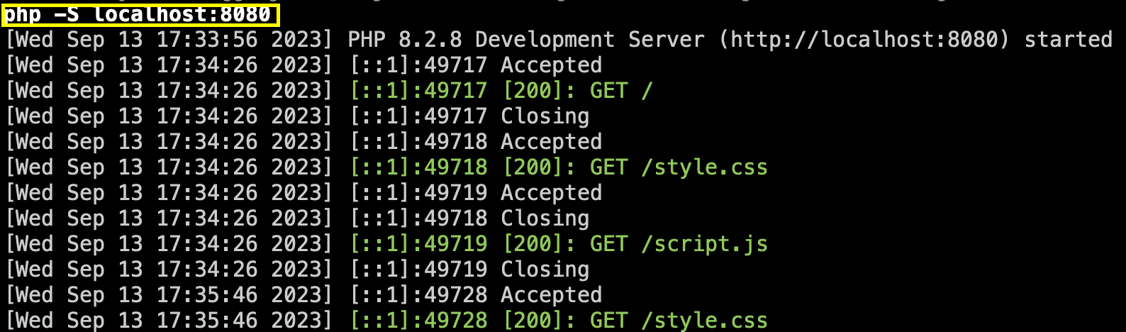 php S localhost 8080 php S localhost 8080