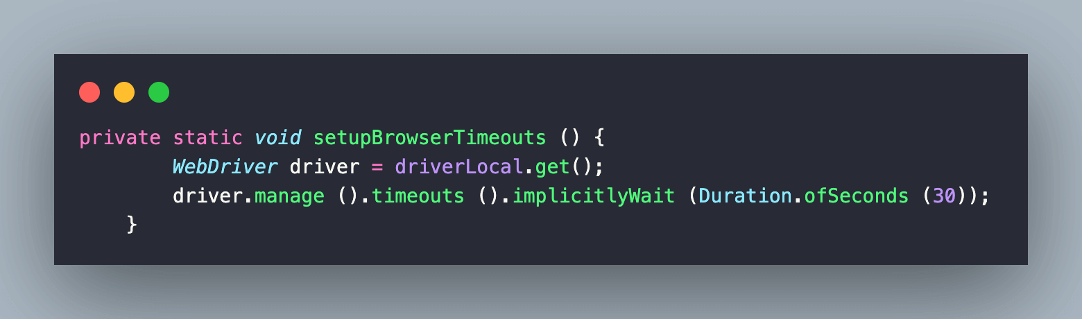 setupBrowserTimeouts() method setupBrowserTimeouts() method