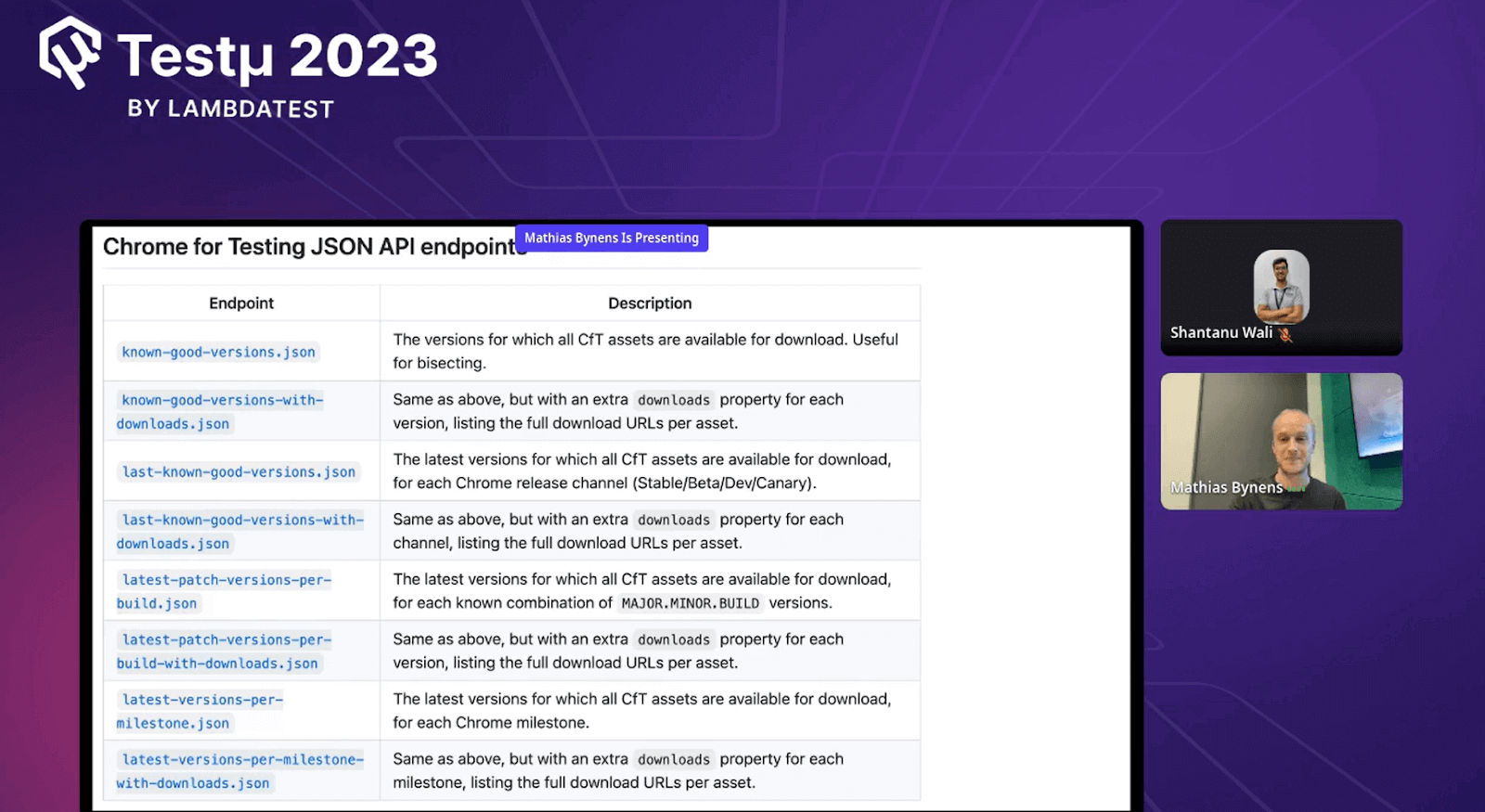Chrome for Testing JSON API endpoint