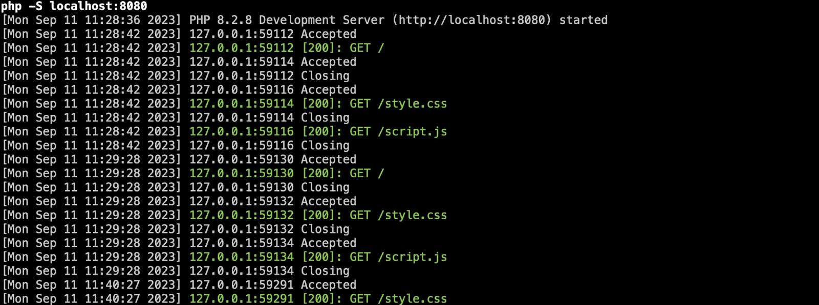 php -S localhost:8080 php -S localhost:8080