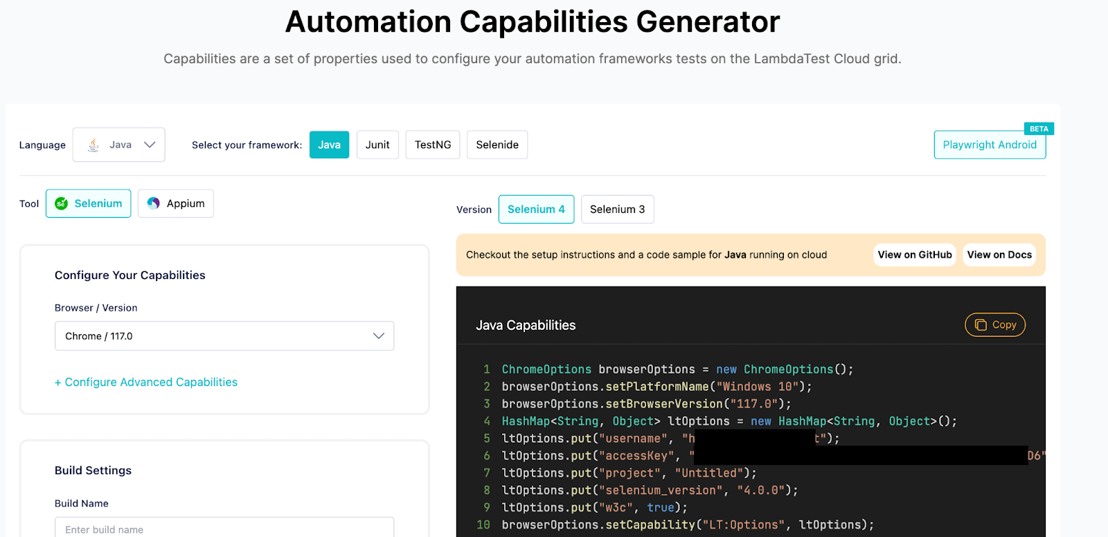 LambdaTest Capabilities Generator LambdaTest Capabilities Generator