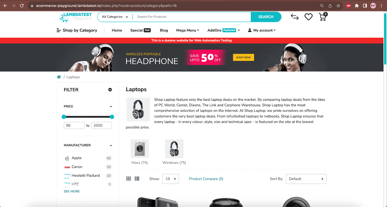 <em>Desktop</em> product page” width=”1600″ height=”855″ class=”aligncenter size-full wp-image-57068″ /></p> <p>The following is the screenshot of the <em>Desktop</em> product page against which the <em>Laptop</em> product page will be compared for visual regression. </p> <p><img loading=”lazy”  src=