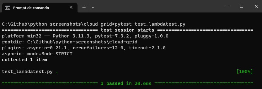 pytest test_lambdatest py result