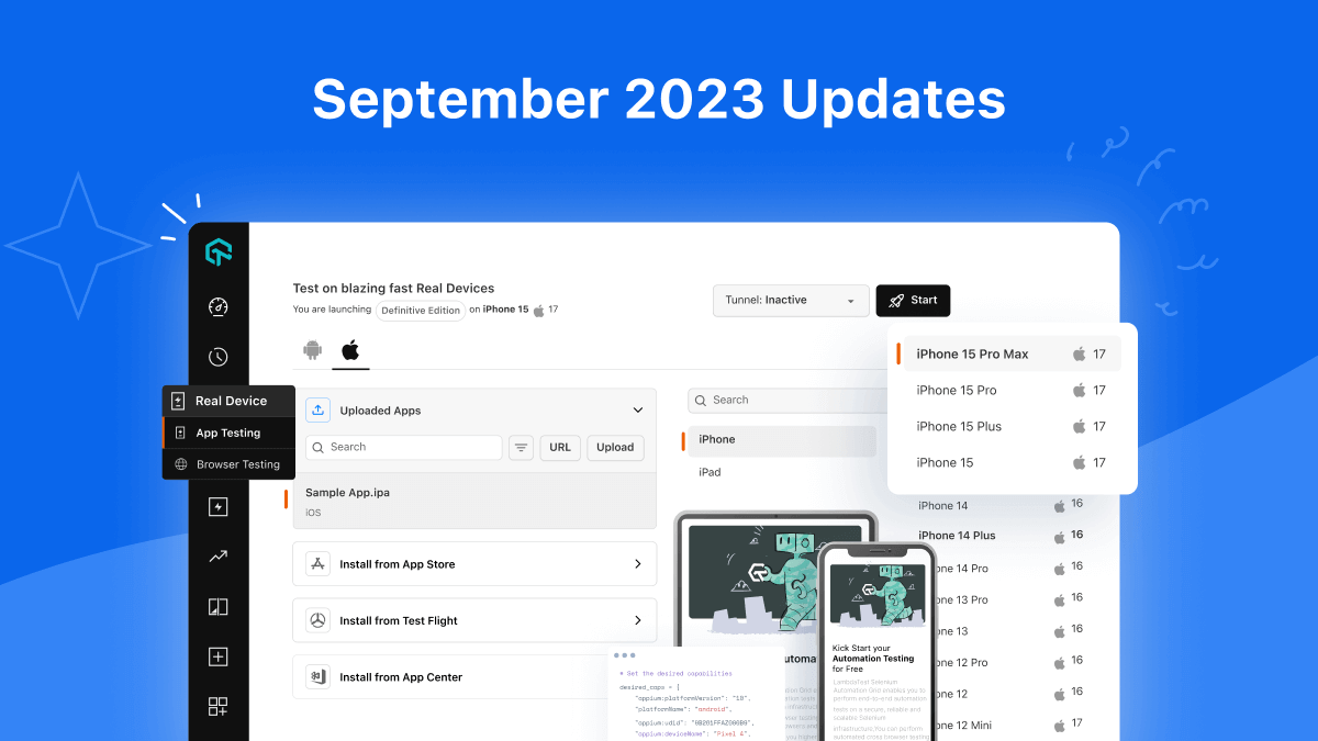 September’23 Updates: Test on Real iPhone 15 Series, AI-Native Custom Flaky Test Detection, and More | TestMu AI (Formerly LambdaTest)