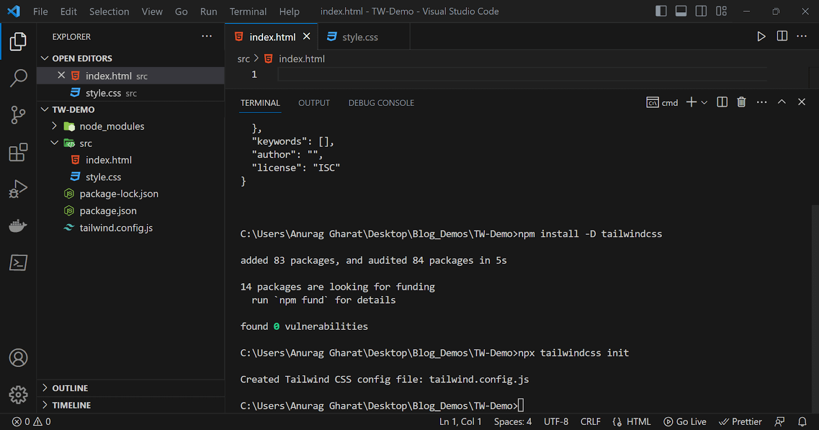 Initializing Tailwind CSS
